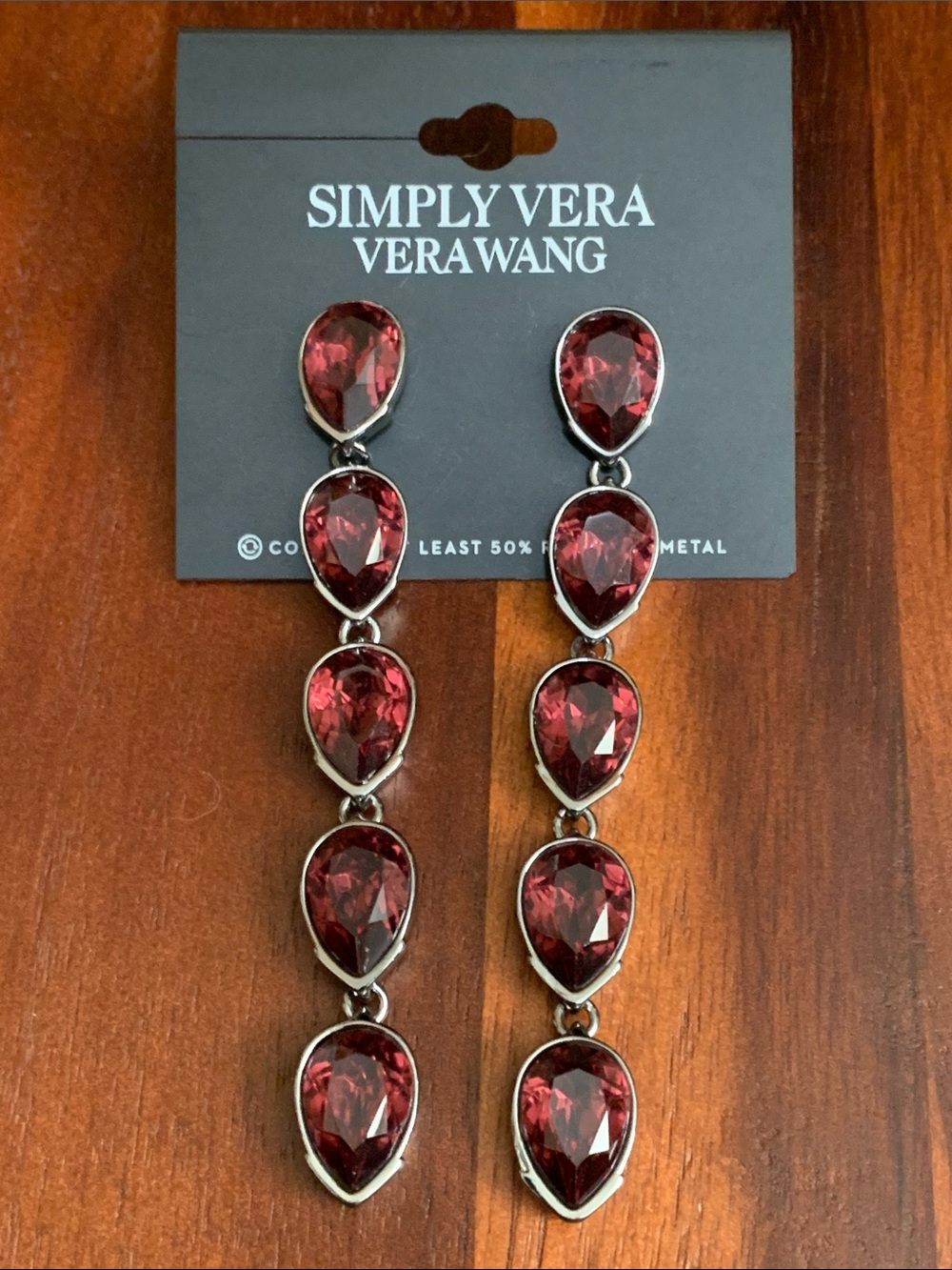 NWT Simply Vera Vera Wang gun metal burgundy stone earrings